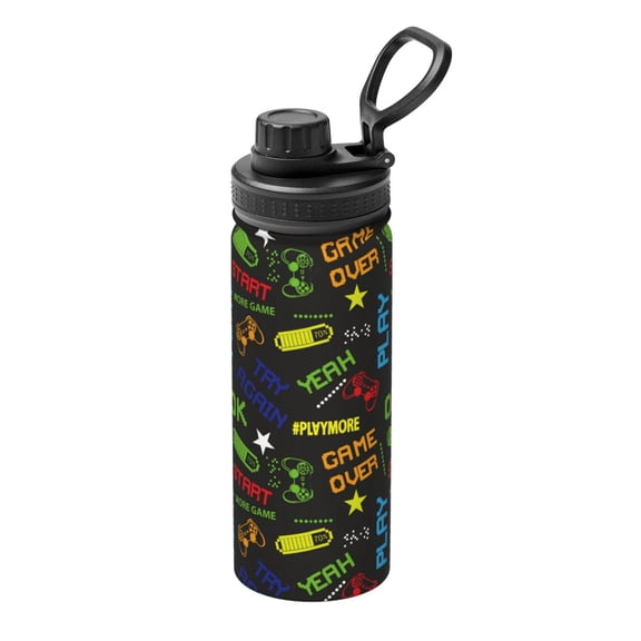 Logiee Pixel Game Print Water Bottle,18oz Sports Insulated Kettle for Cycling Gym Basketball Outdoor, Suitable as a Present