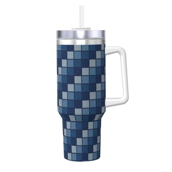 Logiee Pixel Grid Print 40OZ Ice Bully Cup with Handle and Straw, Double Wall Stainless Steel Tumbler,Travel Coffee Cup with Lid, Summer Insulation and Cooling Cup
