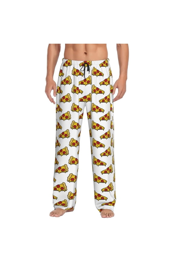 Pizza Print Pajama Pants for Men,Men’s Pajama Bottoms,Mens PJ Pants with Pockets & Button Fly-Large
