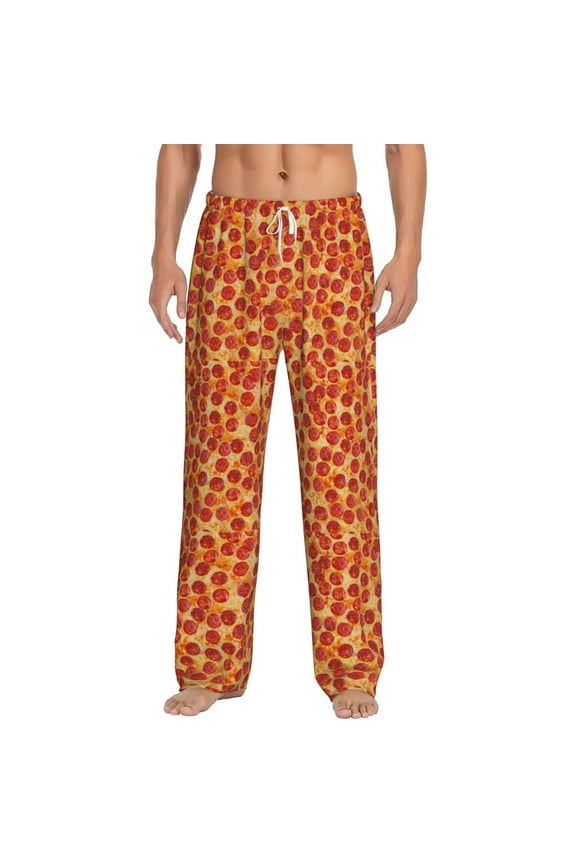 Pizza Print Pajama Pants for Men,Men’s Pajama Bottoms,Mens PJ Pants with Pockets & Button Fly-Medium