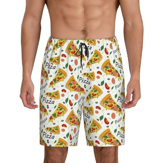 Logiee Pizza Slices Print Men's Pajama Shorts with Drawstring & Pockets,Sleep Shorts for Men,Sleepwear Bottoms,Elastic Waistband Loungewear-XX-Large