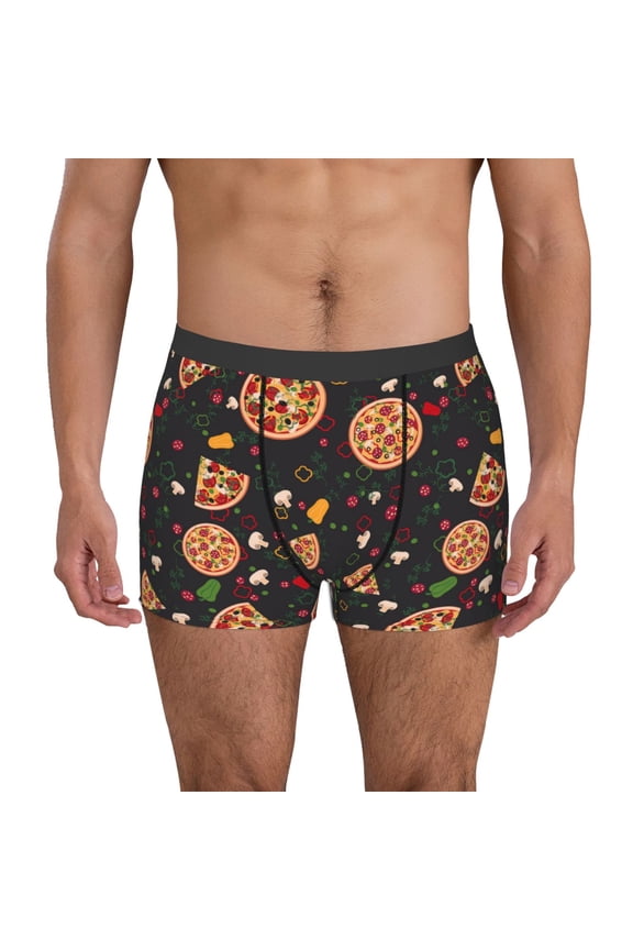 Pizzas Mushrooms Print Mens Boxer Briefs,Boxer Briefs for Men,Breathable Stretch Underwear,Boys Boxer Briefs-Medium