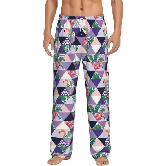 Logiee Plaid Flamingo Print Pajama Pants for Men,Men’s Pajama Bottoms,Mens PJ Pants with Pockets & Button Fly-Large