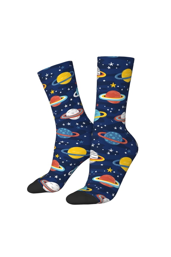Planets and Stars Print Adult Socks for Men & Women,Calf Socks, Ankle Socks,Boots Socks,Breathable Casual Sock,Unisex Crew Socks