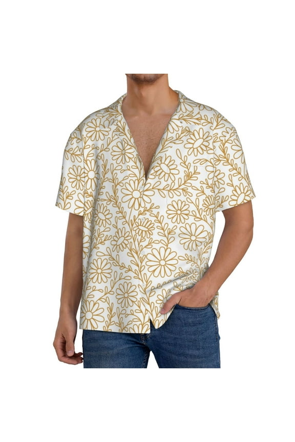 Plant Print Men's Button Down Shirts Short Sleeve, Summer Beach Shirts,Vacation Wedding Shirts,Men's Casual Button-Down Shirts with Pocket-Large