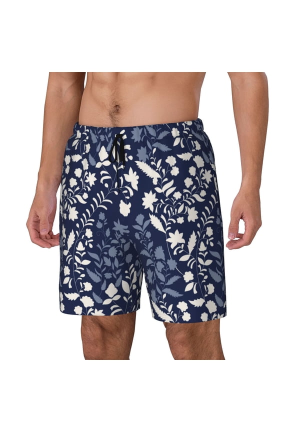 Plant Print Men's Swim Trunk,Quick Dry Board Shorts ,Men's Swim Trunks with Compression Liner, Bathing Suits with Pockets-Large
