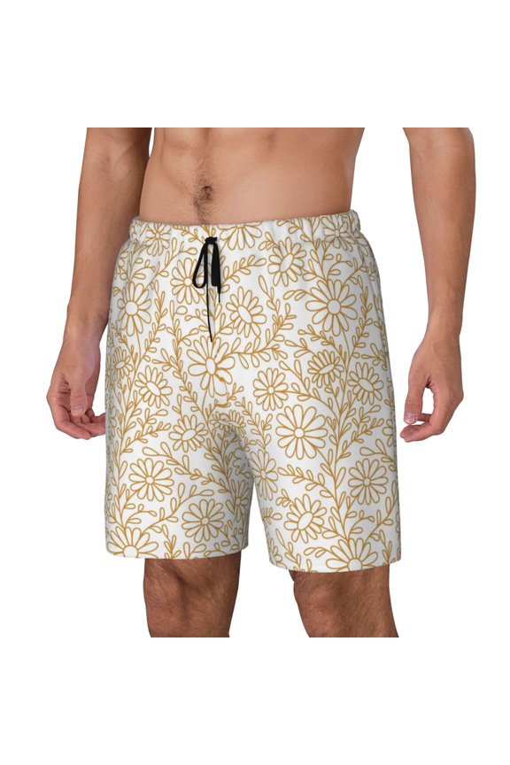 Plant Print Men's Swim Trunk,Quick Dry Board Shorts ,Men's Swim Trunks with Compression Liner, Bathing Suits with Pockets-X-Large