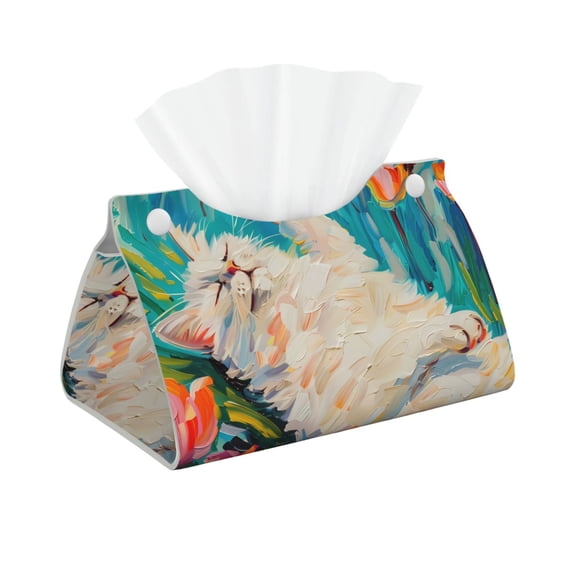 Logiee Playful Floral Cat Print Tissue Box Cover,Stylish Tissue Box Holder Decorative Tissue Cover for Bathroom Toilet Bedroom Living Room Table Desk Office