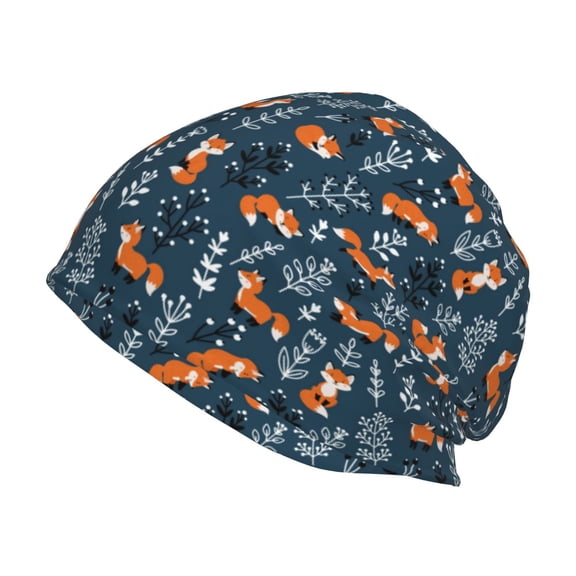 Logiee Playful Foxes Forest Blues Print Unisex Knit Beanie for Men Women Winter Hat,Beanies Skull Caps