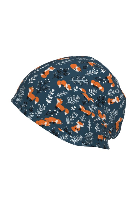 Playful Foxes Forest Blues Print Unisex Knit Beanie for Men Women Winter Hat,Beanies Skull Caps