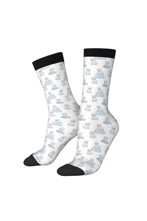 Playful Polar Bear Pals Print Adult Socks for Men & Women,Calf Socks, Ankle Socks,Boots Socks,Breathable Casual Sock,Unisex Crew Socks