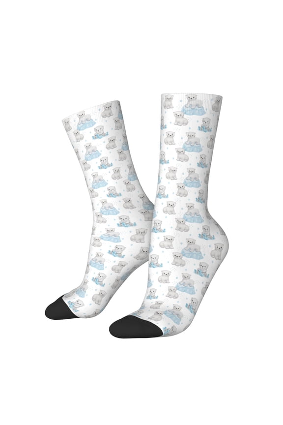 Playful Polar Bear Pals Print Adult Socks for Men & Women,Calf Socks, Ankle Socks,Boots Socks,Breathable Casual Sock,Unisex Crew Socks