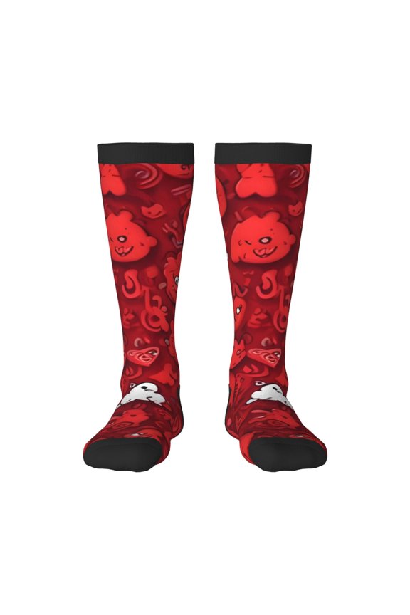 Playful Red Cartoon Faces Print Gift Stocking Stuffers,Adult Stockings,Novelty Socks,Funny Socks Birthday Running Walking Sleeping