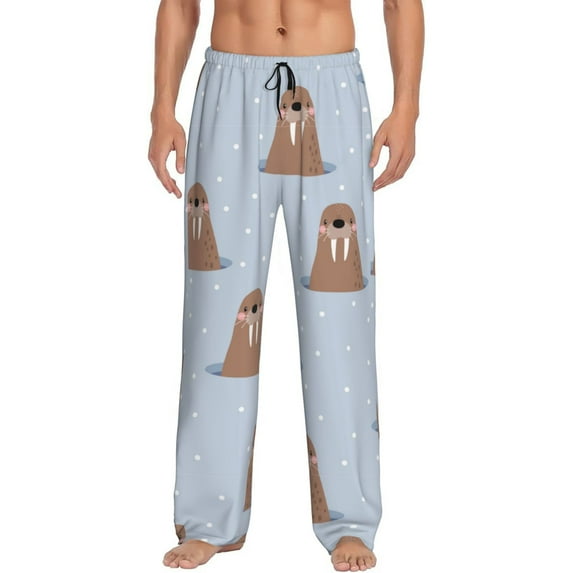 Logiee Playful Walrus Wonders Print Pajama Pants for Men,Men’s Pajama Bottoms,Mens PJ Pants with Pockets & Button Fly-Small