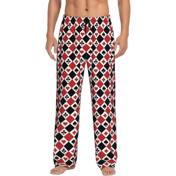 Logiee Playing Cards Print Pajama Pants for Men,Men’s Pajama Bottoms,Mens PJ Pants with Pockets & Button Fly-Small
