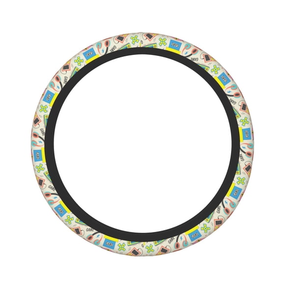 Logiee Playing Video Games Print Breathable Elastic Steering Wheel Cover, Non-Slip Stretch Steering Wheel Protector,Universal 15 Inch Fit Auto, Suvs, Truck