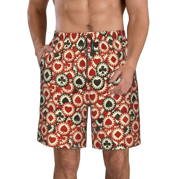 Logiee Poker Chips Print Mens Swim Trunks Quick Dry Board Shorts,Breathable Hawaii Beach Shorts Swimwear Bathing Suits-XX-Large