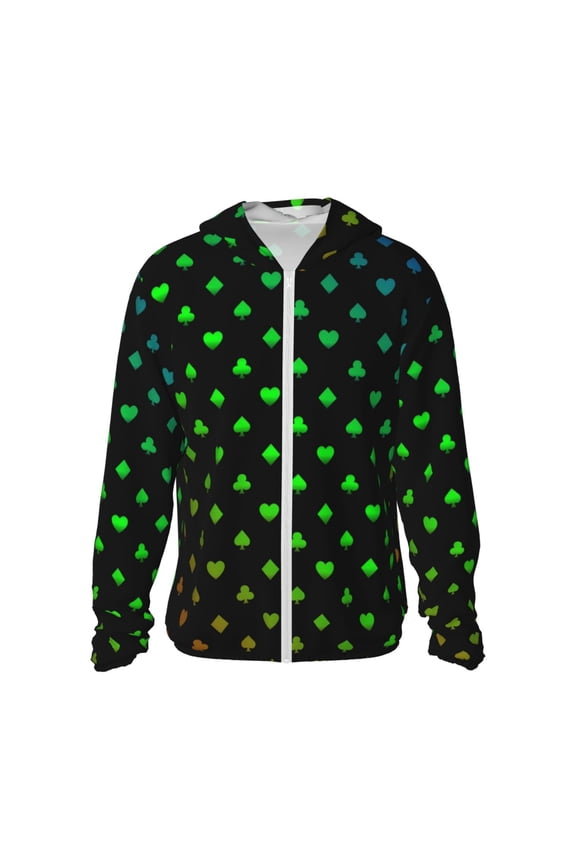 Poker Shapes Print Men's Women Light Jacket Full Zip Sun Protection Hoodie Long Sleeve Sun Shirts for Men Hiking Fishing Zip Pockets-X-Large