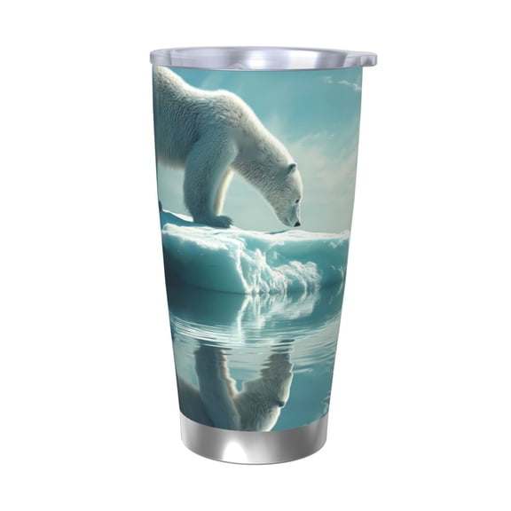 Logiee Polar Bear On Iceberg Print 20OZ Car Cup with Lid, Stainless Steel Vacuum Insulated Double Wall Travel Tumbler, Durable Insulated Coffee Mug,Thermal Cup with Straw-Without Straw