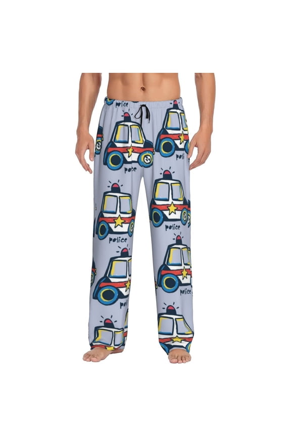 Police Car Print Pajama Pants for Men,Men’s Pajama Bottoms,Mens PJ Pants with Pockets & Button Fly-3X-Large