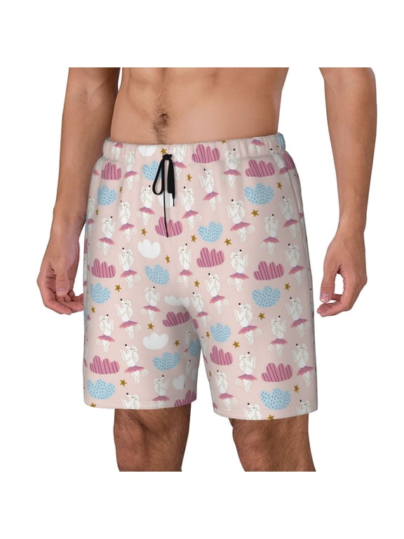 Poodle In Ballet Skirts Dancing Print Men's Swim Trunk,Quick Dry Board Shorts ,Men's Swim Trunks with Compression Liner, Bathing Suits with Pockets-Medium