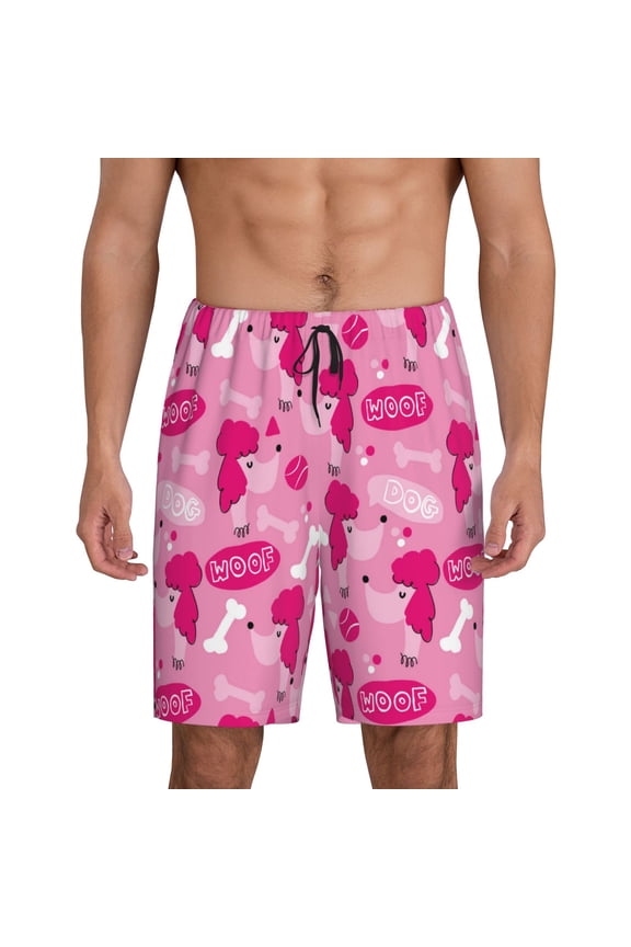 Poodle Dog Print Men's Pajama Shorts with Drawstring & Pockets,Sleep Shorts for Men,Sleepwear Bottoms,Elastic Waistband Loungewear-Large