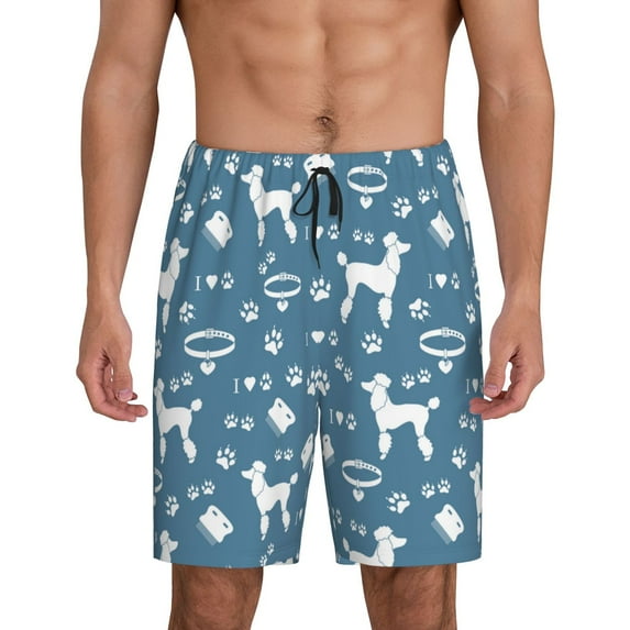 Logiee Poodle Dog Print Men's Pajama Shorts with Drawstring & Pockets,Sleep Shorts for Men,Sleepwear Bottoms,Elastic Waistband Loungewear-XX-Large