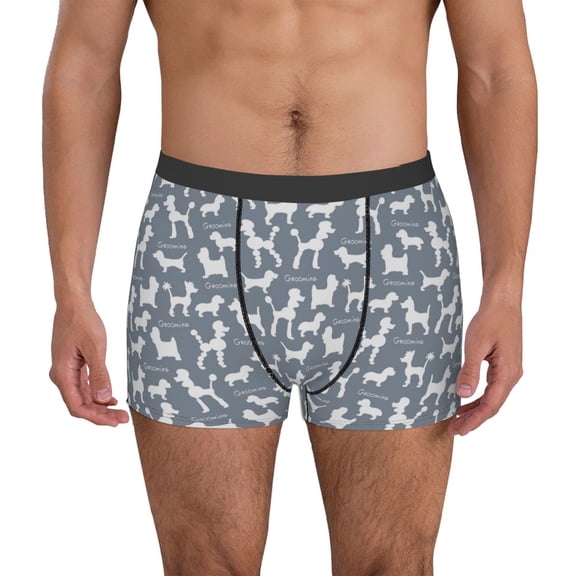 Logiee Poodle Dog Print Mens Boxer Briefs,Boxer Briefs for Men,Breathable Stretch Underwear,Boys Boxer Briefs-Large