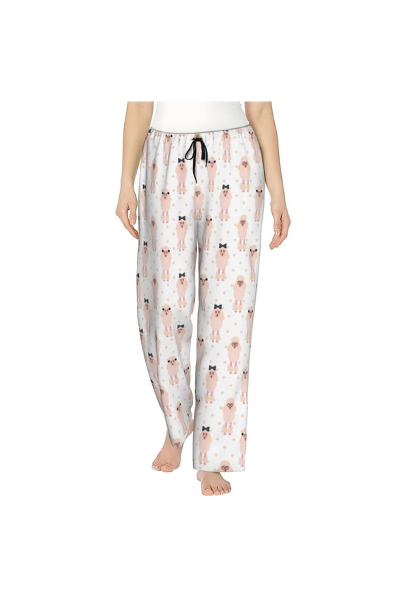 Poodle Dog Print Women Pajama Pants,Comfy Pj Bottom with Pockets & Drawstring,Stretch Casual Sleepwear-Small