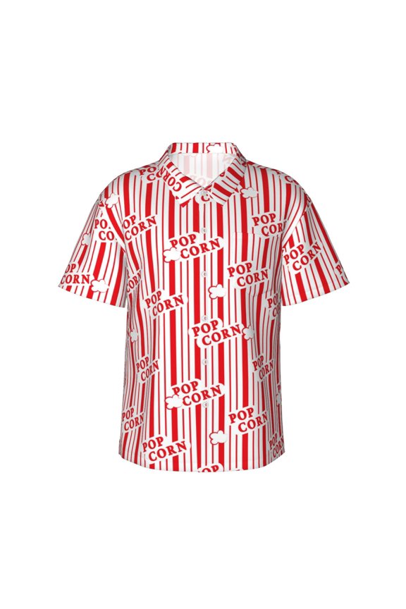 Popcorn 1 Print Mens Hawaiian Shirts,Loose-Fit Short Sleeve Button Down Tropical Aloha Beach Shirt,Summer Vacation Wedding Tops,3X-Large