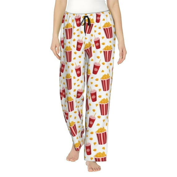 Logiee Popcorn Print Women Pajama Pants,Comfy Pj Bottom with Pockets & Drawstring,Stretch Casual Sleepwear-Large