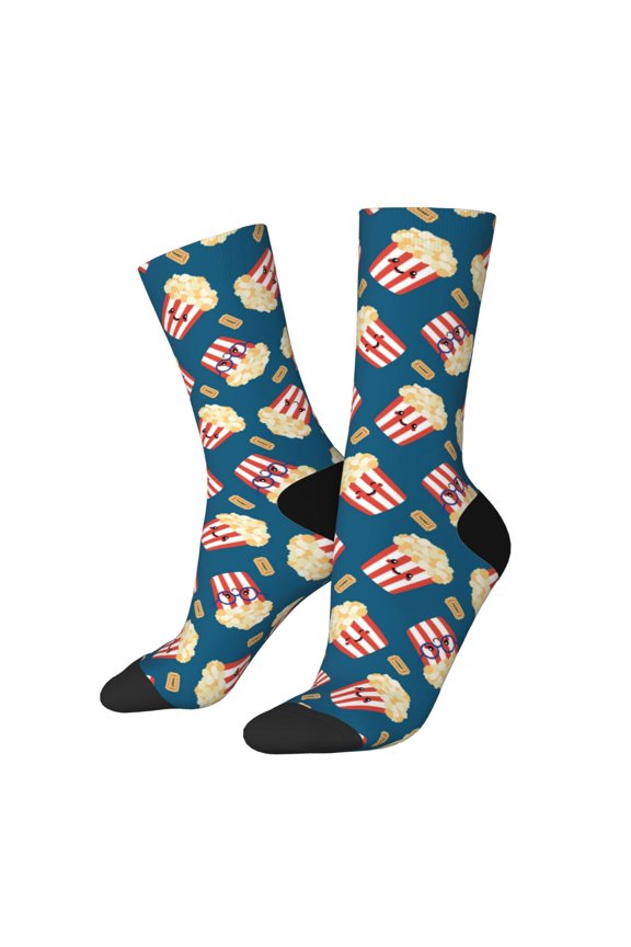 Popcorn With Glasses Print Adult Socks for Men & Women,Calf Socks, Ankle Socks,Boots Socks,Breathable Casual Sock,Unisex Crew Socks