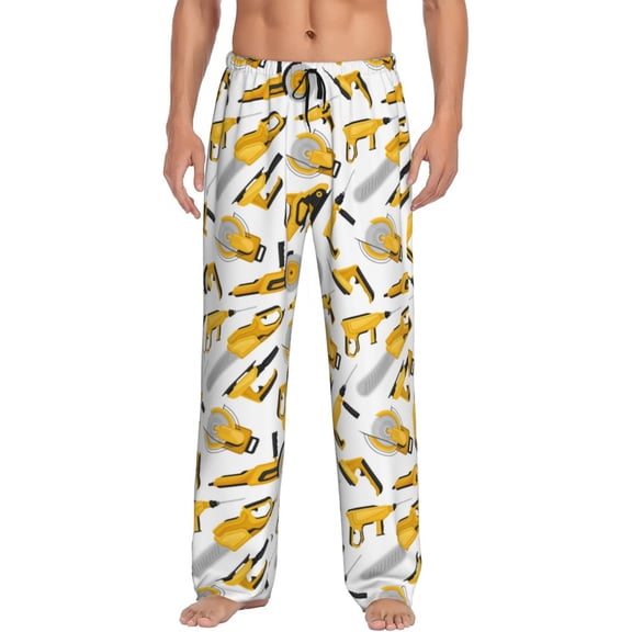 Logiee Power Tools Print Pajama Pants for Men,Men’s Pajama Bottoms,Mens PJ Pants with Pockets & Button Fly-Small