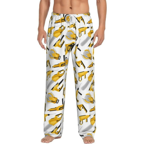 Logiee Power Tools Print Pajama Pants for Men,Men’s Pajama Bottoms,Mens PJ Pants with Pockets & Button Fly-X-Large