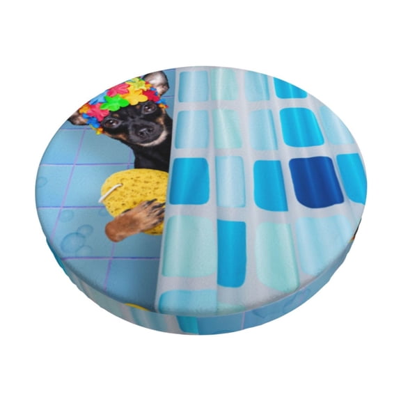 Logiee Prague Ratter Dog in Bathtub Print Stool Covers Round,Bar Stool Covers,Watedrproof Stool Slipcover with Elastic,Stool Cushion,Round Bar Stool Seat Covers for Bar Round Chair-12 inch