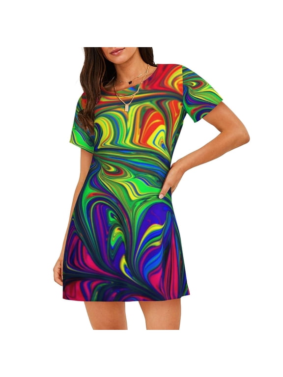 Pride Rainbow Print Nightgowns for Women,Soft Short-Sleeved Lightweight Sleepwear, Loose Sleepshirts