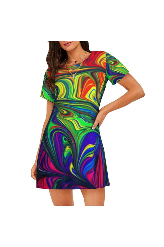 Pride Rainbow Print Nightgowns for Women,Soft Short-Sleeved Lightweight Sleepwear, Loose Sleepshirts