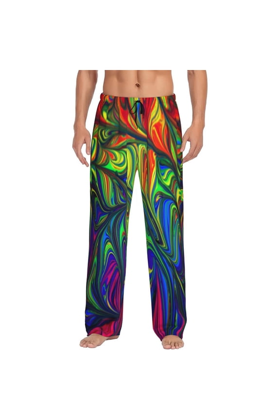 Pride Rainbow Print Pajama Pants for Men,Men’s Pajama Bottoms,Mens PJ Pants with Pockets & Button Fly-Small
