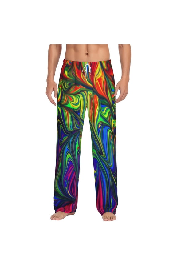 Pride Rainbow Print Pajama Pants for Men,Men’s Pajama Bottoms,Mens PJ Pants with Pockets & Button Fly-X-Large