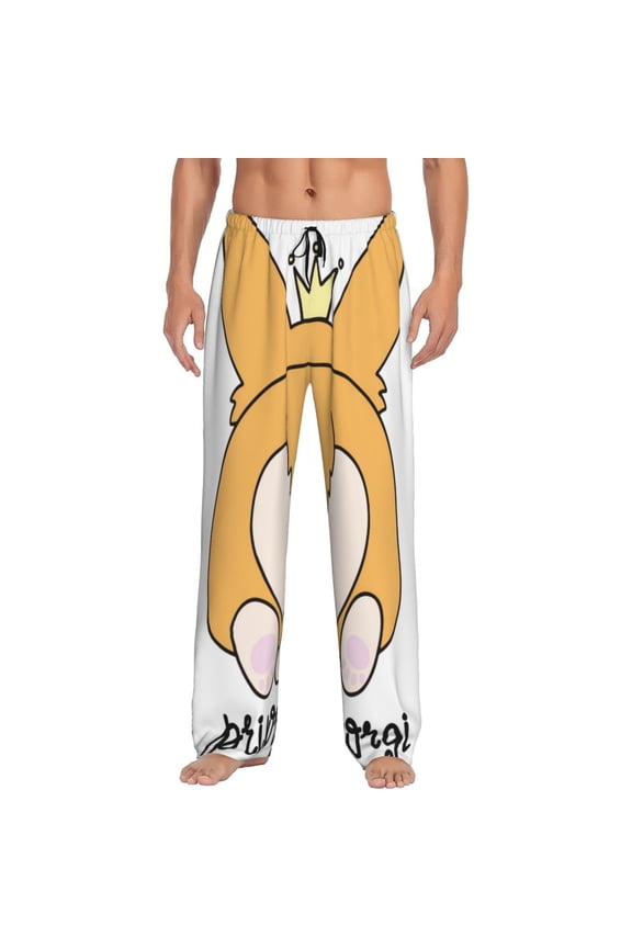 Prince Corgi Dog Print Pajama Pants for Men,Men’s Pajama Bottoms,Mens PJ Pants with Pockets & Button Fly-3X-Large