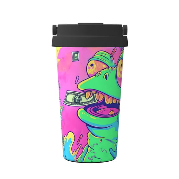Logiee Psychedelic Cartoon Frog Print Stainless Steel Coffee Tumbler, Travel Coffee Mug, Insulated Coffee Mug with Lid, Spill Proof Coffee Cup, Portable Thermal Mug