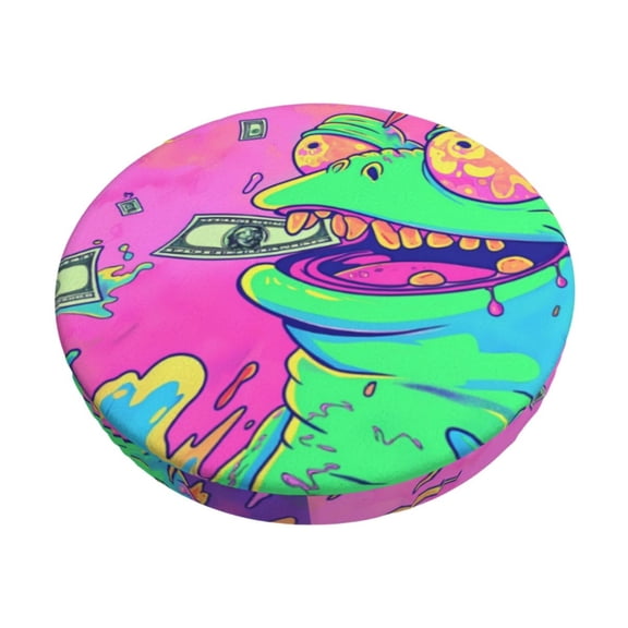 Logiee Psychedelic Cartoon Frog Print Stool Covers Round,Bar Stool Covers,Watedrproof Stool Slipcover with Elastic,Stool Cushion,Round Bar Stool Seat Covers for Bar Round Chair-13 inch