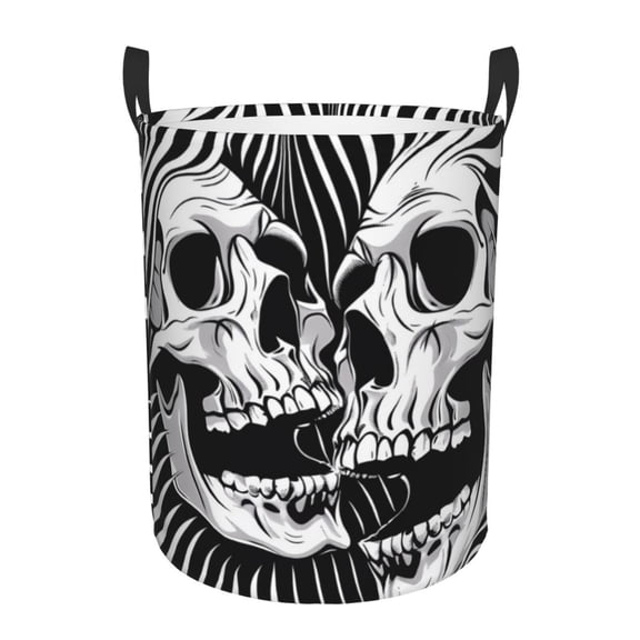 Logiee Psychedelic Skull Illusion Art Print Laundry Hamper,Dirty Clothes Hamper Storage Basket for Bathroom Bedrooms College Dorm, Circular Hamper with Handles,Collapsible Laundry Baskets-Small