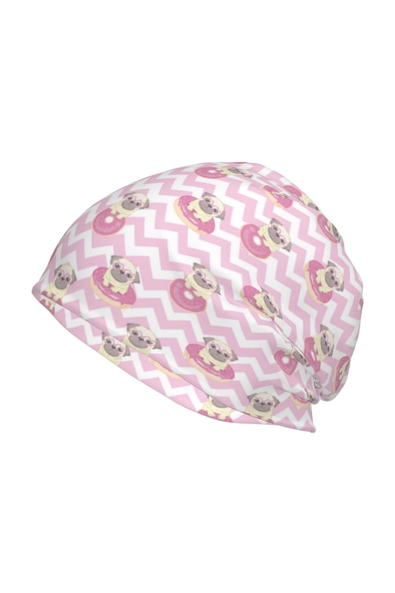 Pug And Donut Print Unisex Knit Beanie for Men Women Winter Hat,Beanies Skull Caps