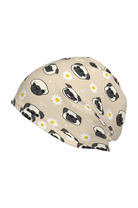 Pug Dog Face Print Unisex Knit Beanie for Men Women Winter Hat,Beanies Skull Caps