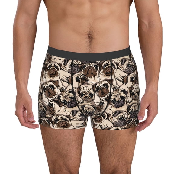 Logiee Pug Print Mens Boxer Briefs,Boxer Briefs for Men,Breathable Stretch Underwear,Boys Boxer Briefs-Medium