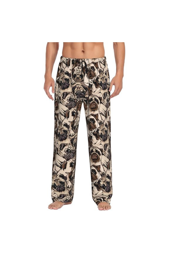 Pug Print Pajama Pants for Men,Men’s Pajama Bottoms,Mens PJ Pants with Pockets & Button Fly-XX-Large