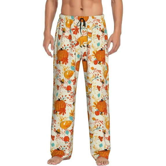 Logiee Pumpkin Fall Pears Print Pajama Pants for Men,Men’s Pajama Bottoms,Mens PJ Pants with Pockets & Button Fly-Small