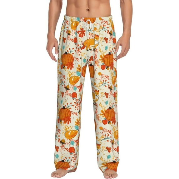 Logiee Pumpkin Fall Pears Print Pajama Pants for Men,Men’s Pajama Bottoms,Mens PJ Pants with Pockets & Button Fly-Small