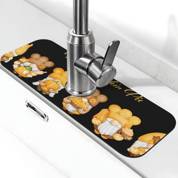 Logiee Pumpkin Pie Gnome Print Kitchen Sink Splash Guard Faucet Mat for Splash Guard Behind Faucet Drip Catcher for Kitchen,Bathroom,Sink Mat,Dish Drying Mat,Bathroom-15" X 5.5"